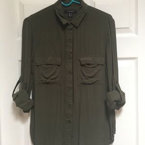 Green Button-up Boyfriend Blouse